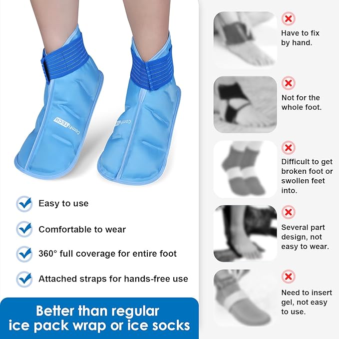 ComfiTECH Foot Ice Pack Wrap for Feet, Cooling Boot for Ankle, Cold Heel Pad for Plantar, Large