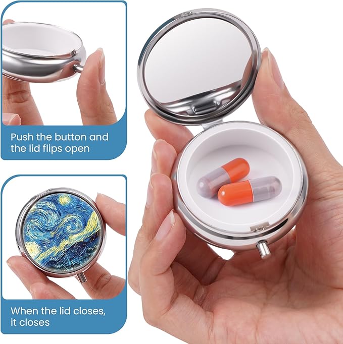 Mini Pill Box, Small Pill Box, Portable Pill Box, Cute Pill Organizer for Vitamins, Medications, Fish Oil and Supplements (Blue Moon)