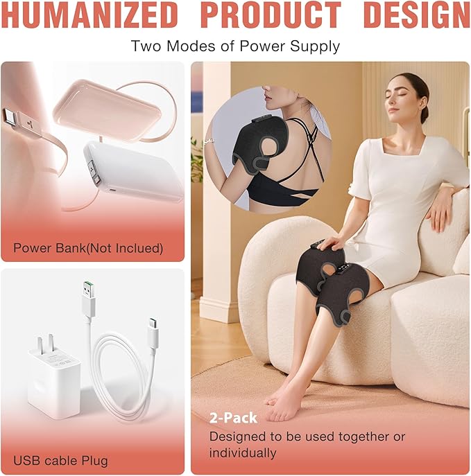 Red Light Therapy & Vibration Massage Knee Brace, 660nm&850nm Near Infrared Light Therapy, Heated Knee Massager for Pain Relief, Heated Knee Wrap for Knee Joint Elbow, Heating Pad, Gift for Men Women