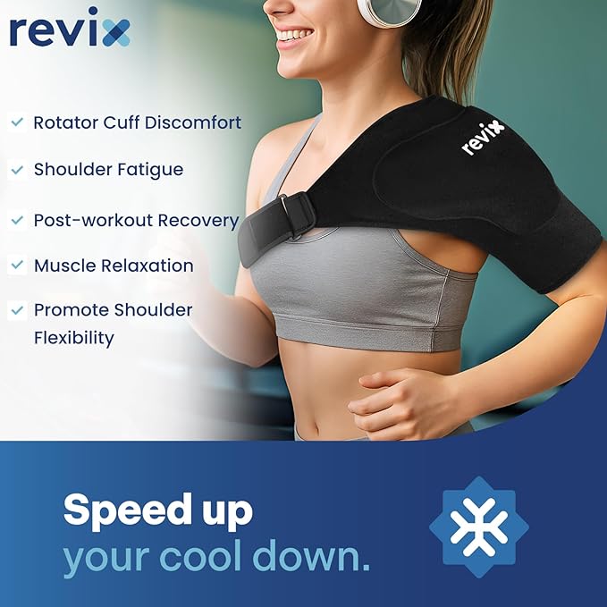 REVIX Triple-Layer Gel Shoulder Ice Pack Wrap for Rotator Cuff, Reusable Ice Pack Shoulder Brace with Extra Removable Coldfocus for 30-Min Long-Lasting Cold Therapy, Soothe Biceps & Muscle Discomfort