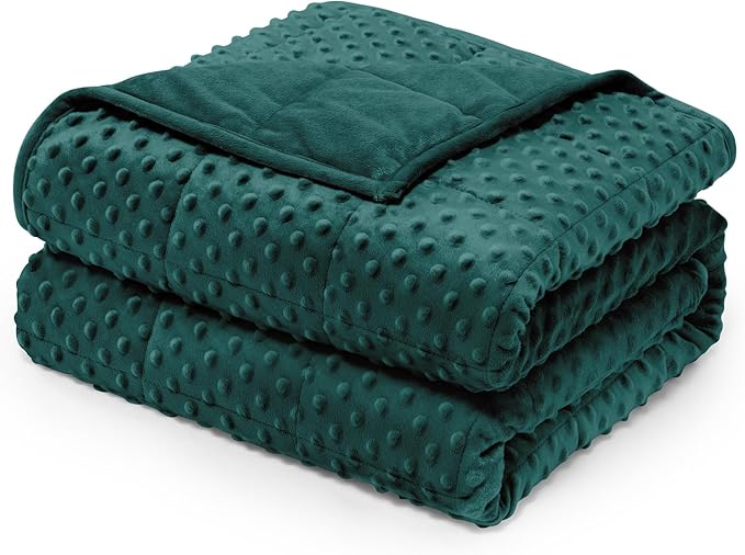 Wemore Minky Dot Weighted Blanket for Adults Queen Size 12 lbs, Soft Cozy Heavy Blanket for Bed and Couch, Breathable Blanket for All-Season with Glass Beads, Dark Green 60 x 80 inches