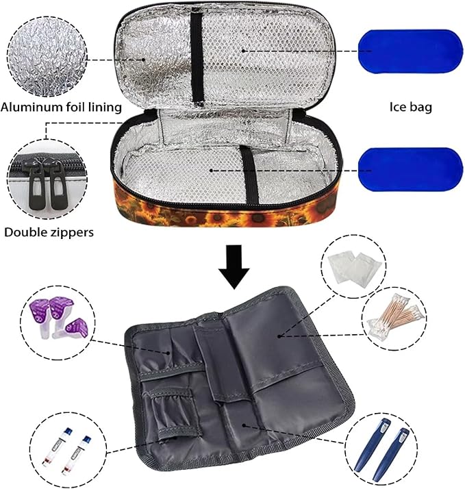 Sunflower Horse Insulin Cooler Travel Carrying Case, Portable Diabetes Cold Medication Organizer, Upgraded Chill Pill Insulation Bag for Insulin Pen Syringes Needle Kits Holder