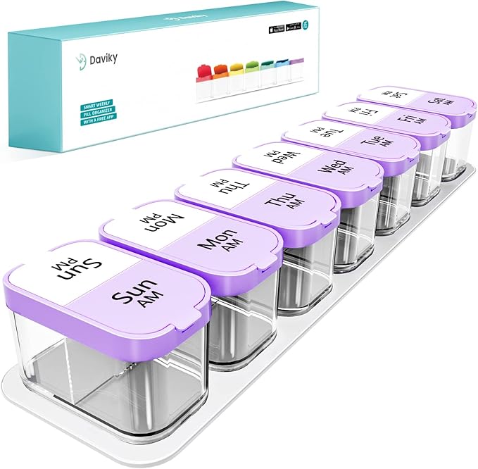 Daviky Large Pill Organizer 7 Day, Weekly XL Pill Box 2 Times a Day, Extra Big Medicine Case AM PM for Vitamins, Supplements and Medication
