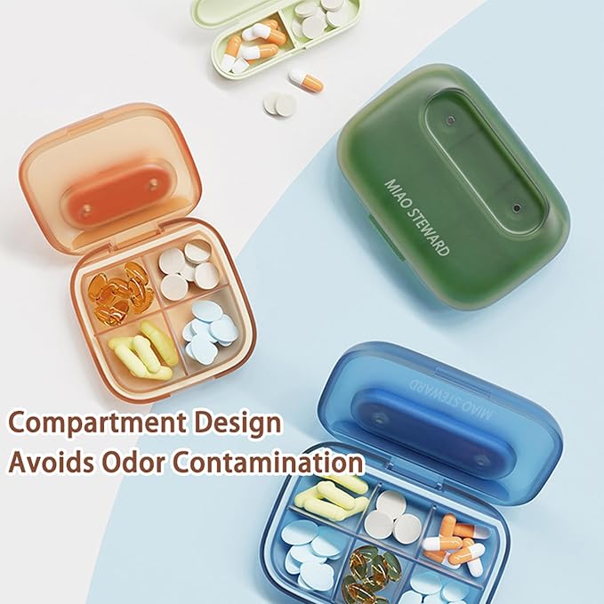 Portable Pill Organizer，Waterproof 6 grids Plus Magnetic Box，Daily Pill Organizer,Vitamin Storage Box,Used for Daily Outing to Carry Small and Lightweight Storage (Blue)