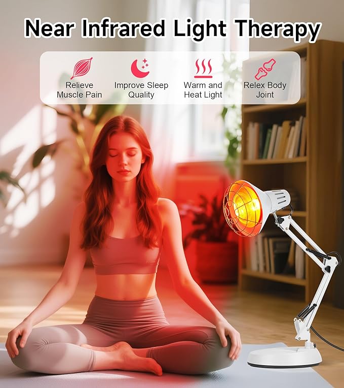 Serfory Infrared Lamp, 150W Near Infrared Light Therapy with Stand Sturdy, Adjustable Red Light Heat Lamp Intensity & Angle, Red Light Therapy Bulb for Body Neck Shoulder Joints Back Pain Relief