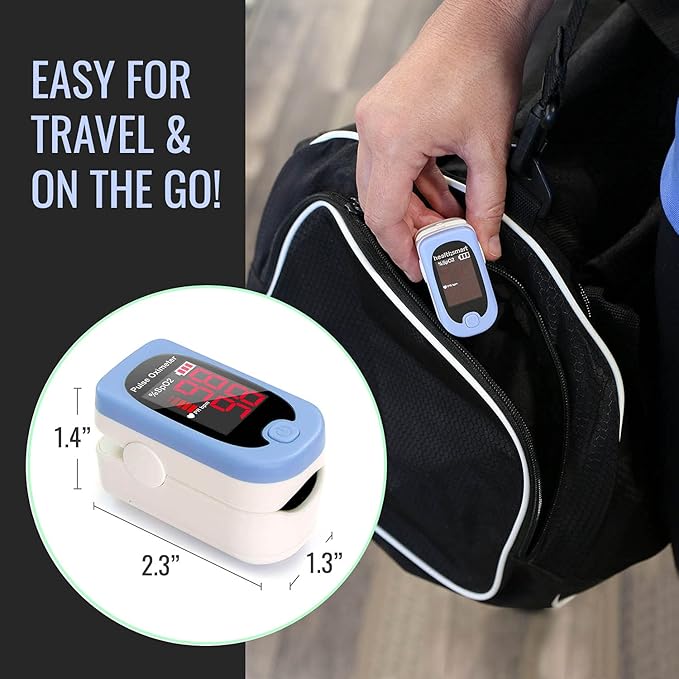 HealthSmart Pulse Oximeter for Fingertip, Displays Blood Oxygen Saturation & Pulse Rate, Accurate & Reliable, Batteries & Lanyard Included