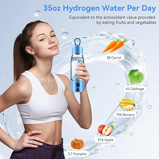 Hydrogen Water Bottle with Three Modes Produces 5000 PPB of Hydrogen Water in 8 Minutes,Made of Aluminium and Glass,with Colorful Light,Rechargeable for Travelling,Office,Home