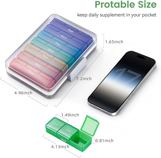 Pill Organizer 3 Times a Day, Daily Pill Box 7 Day, Weekly Cases Medicine Organizers to Hold Vitamins and Medication