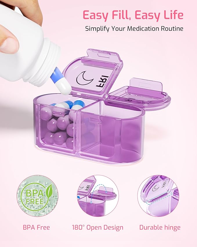 Daviky Weekly Pill Organizer 2 Times a Day, 7-Day AM PM Medicine Case, Travel-Friendly Pill Box for Fish Oils, Vitamins & Supplements