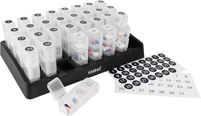KMINA Monthly Pill Organizer 3 Times a Day, Vitamin Box Large, 31 Day Tablet, Elderly, Medication Organizer