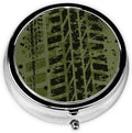 Metal Pill Organizer - 3-Compartment Mini Round Pill Case for Pocket & Purse, Portable Vitamin Holder, Easy-Open Design for Travel - Tire Marks