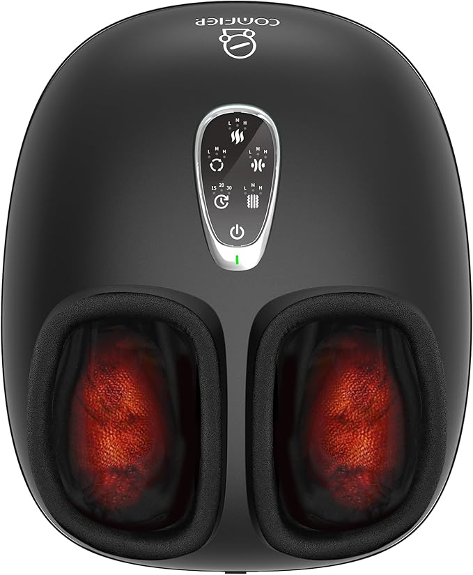 COMFIER 4-in-1 Heated Foot Massager with Shiatsu, Compression & Vibration, Independent Controls, 3 Levels, Toe Touch Control, Large Size Fits Up to 14, Gifts for Mom Dad, Home Office use