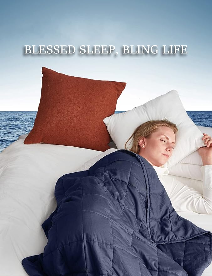 BB BLINBLIN Weighted Blanket Heavy Blanket for Cool & Restful Sleep, Premium Soft Material and Glass Beads (Navy Blue, 60''x80'' 17lbs), Suit for Adult (~160lb) Use on Queen/King Bed