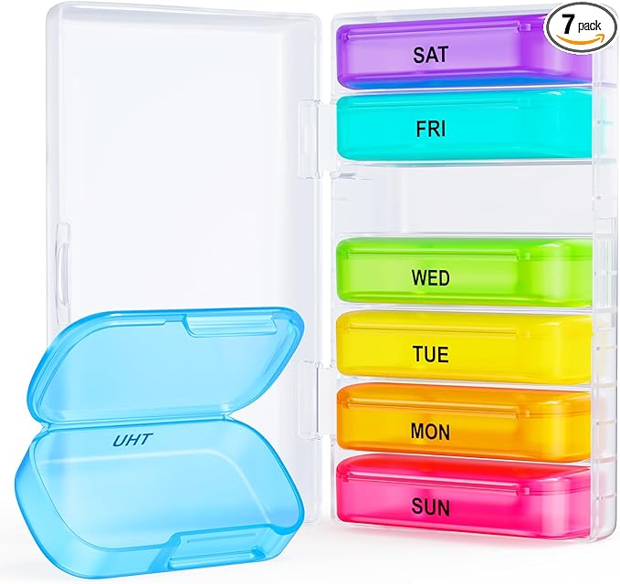 ZIKEE 7 Packs Extra Large Pill Organizer, Portable Pill Box 7 Day for Pocket, Purse, Weekly Pill Case with Dual-Protection Design, Pill Container for Medication, Vitamin, Fish Oil, Supplement