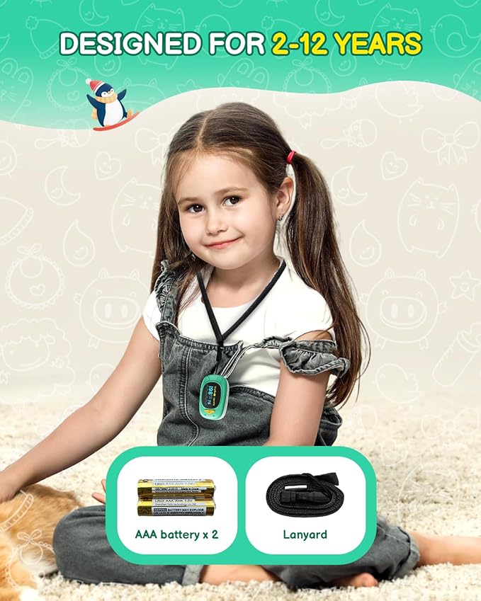 Pulse Oximeter For Kids-HOLFENRY Baby Oxygen Monitor Fingertip For Children Kids Pulse Oximeter Fingertip, Large Display, Included with AAA Battery