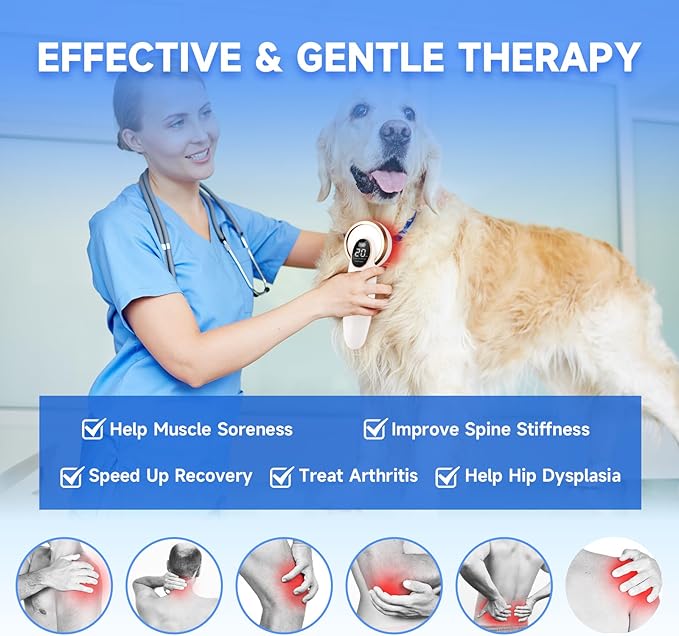 Red Light ColdLaser Therapy Device for Dogs, Handheld Infrared Light Therapy Device with Portable Suitcase, Clearly LED Display & Continuous/Pulse Mode & 3 Levels Power, 12pcs 650nm & 4pcs 808nm