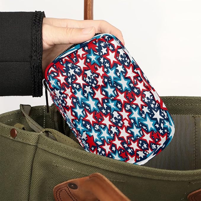 American Flag Star Travel Pill Organizer Box Weekly Portable Pill Case Daily Pills 7 Day Small Birth Control Pills Container Removable Compartments for Medicine Vitamins Fish Oil