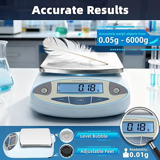 Lab Scale 6000gx0.01g,Analytical Balance 0.01g High Precision Electronic Digital Balance Scale, Scientific Scale Gram Scale Digital Balance for Kitchen Lab Weighing Jewelry Scale