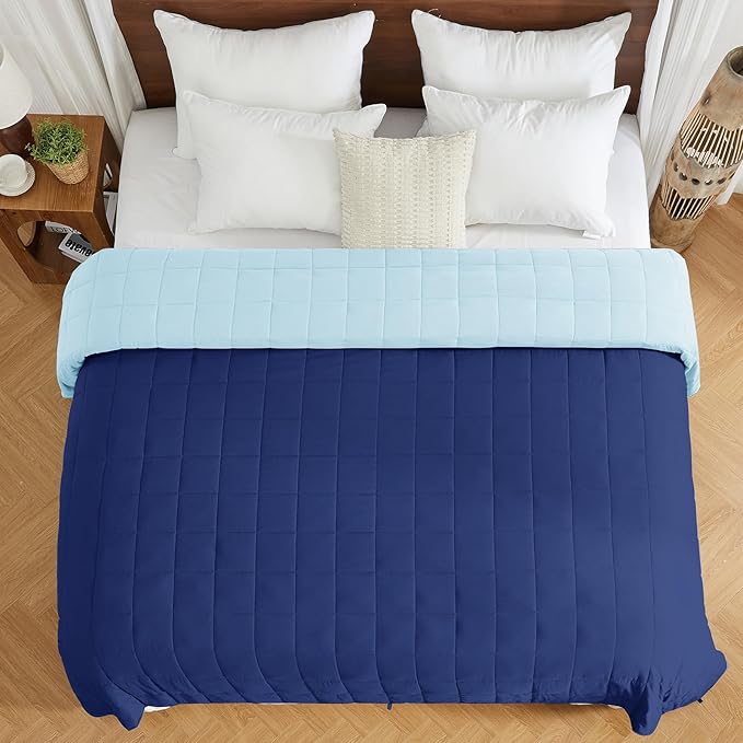 King Size Weighted Blanket for Adults (20 lbs, 80” x 87”, Navy & Blue) Cooling Heavy Blanket for Sleeping Perfect for 190-210 lbs, Breathable Blanket for Adults & Couple All Season, Machine Washable