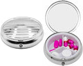 Set of 2 Circular Embossed Triple-Compartment Pocket Purse Pill Box & Organizer (Silver Lines)