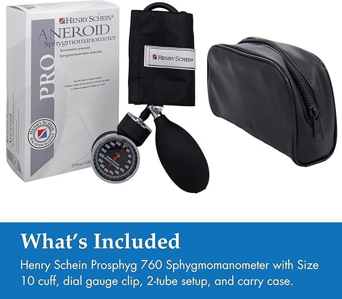 Adult Pro Aneroid Sphygmomanometer – Size 10 (7.5"–10.5") Black Cuff, Manual Blood Pressure Monitor, Reusable, Dial Display, Latex-Free, Includes Leatherette Carrying Case – 1 Count