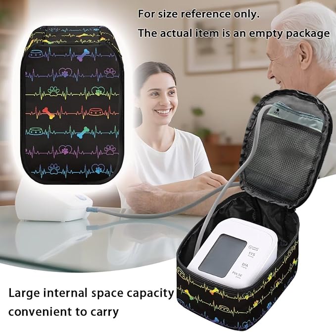 Compact Storage Organizer Bag for Blood Pressure Monitor Heartbeat Print Home Blood Pressure Monitor Case Portable Travel Health Accessories Pouch