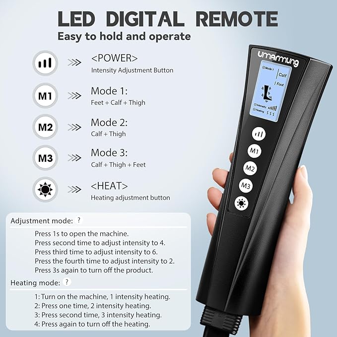 UMARMUNG Mothers Day Gifts for Mom, Wife, Women, Men, Dad, Fathers Day, Christmas, Birthday, Air Compression Massager with Heat for Foot, Leg, Knee, Works for Muscle Fatigue, Cramps, Swelling, Edema
