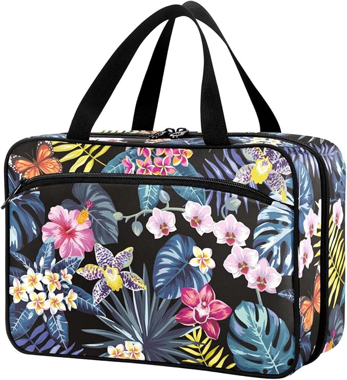 Naanle Pill Organizer Bag Travel Pill Bottle Medicine Organizer Home Storage Medication Bag for Vitamin Supplements, Hawaii Palm Leaves Flowers Empty First Aid Bag for Car Camping, 1.0 Count