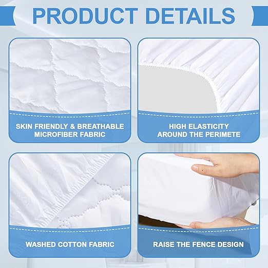 Lounsweer 3 Piece Hospital Bed Sheet Set, White Waterproof Bed Sheet Set, Incontinence Protection for Home and Hospital Use, Include 1 Fitted 36" x 84" x 12" 1 Flat and 1 Pillowcase