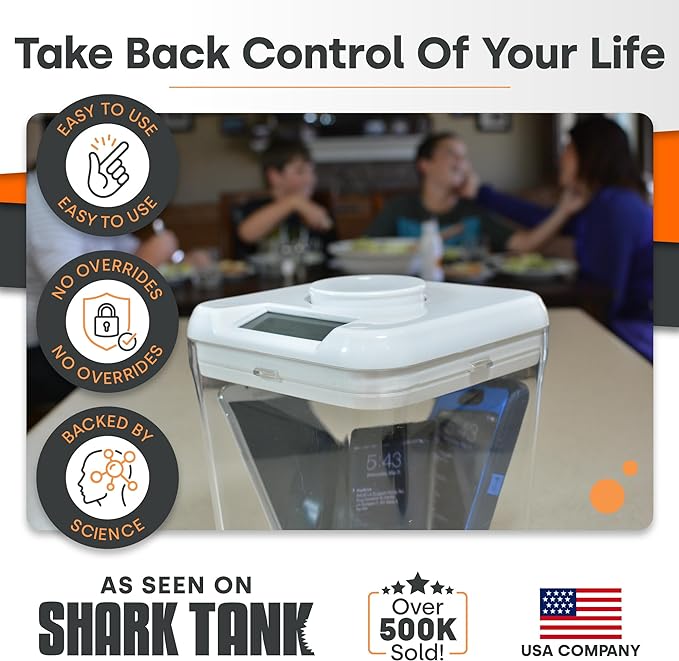 Kitchen Safe Time Locking Container (Medium), Timed Lock Box for Cell Phones, Snacks, and other unwanted temptations (Blue Lid + 5.5” White Base with Access Port)