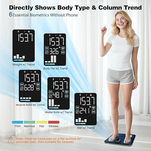 ABLEGRID Smart Bathroom Scale for Body Weight, Digital Body Fat Scale with LED Column Trend Display, BMI,Muscle Mass,Body Type, Accurate Home Weighing Scale for People with APP-Free Mode, 400lb