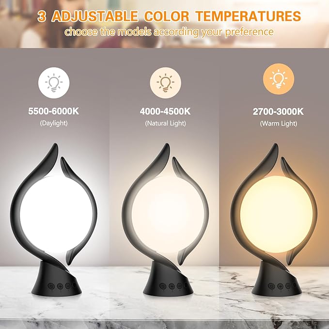 Voraiya Light Therapy Lamp 10000 Lux, UV-Free Therapy Light with 5 Brightness, 3 Color Temperature, 4 Timer, Memory Function, Full Spectrum, Bright Seasonal Sun Light Lamp for Bedroom, Office (Black)