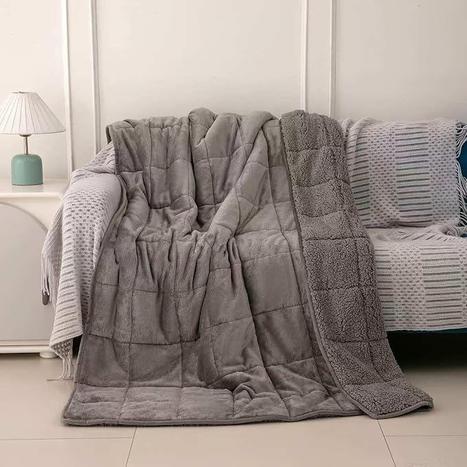 Sherpa 7lb Weighted Blanket for Adult, Both Sides Reversible Velvet Soft Plush Weighted Heavy Blanket for All Season Grey 40in*60in