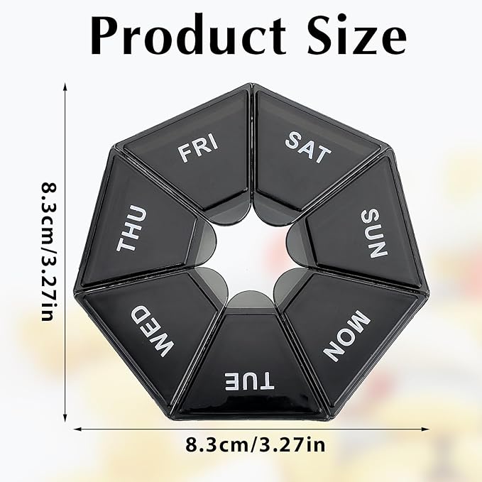 Sibba 7 Day Pill Organizer, 2 Pcs Medicine Pill Box, Daily Pill Holder, Portable Travel Pill Container Holder for Pocket or Purse, Medicine Planner for Vitamins Fish Oil, Supplements (Black, Clear)