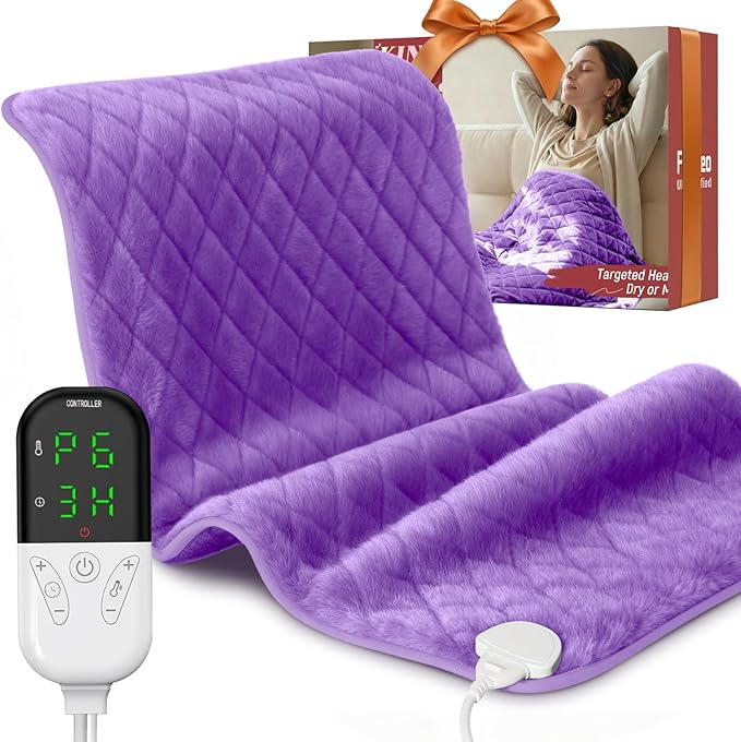 Heating Pad for Period Cramps Relief - 35"x20" Extra Large Electric Heating Pad for Back, Neck and Shoulder, Moist & Dry Heat, Adjustable Temperature, Timer Auto Shut-Off, Machine Washable (Purple)