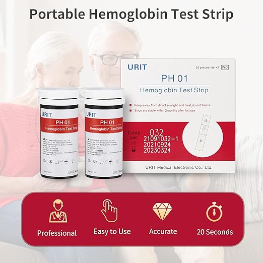 50 Hemoglobin Test Strips for URIT Hemoglobin Test Meter (Meter is not Include), Easy for Home Use, 50 Test Strips Total with 50 Lacets.