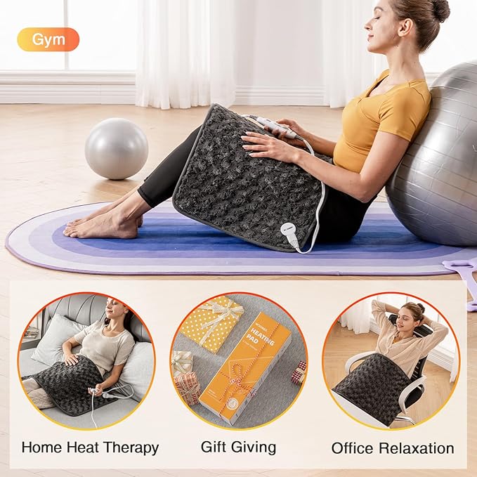 Woomer Faux Fur Electric Heating Pad for Back Pain Relief, Extra Large 17” x 33”, Extended Coverage from Neck to Hip, Two-Sided, Moist Mode, ETL Certified, 6 Adjustable Heats & 2H Auto-Off,Grey