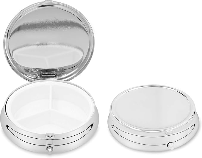 kwmobile 3 Compartment Pill Box - Set of 2X Stainless Steel Travel Box Organizer for Tablets and Prescriptions - Silver