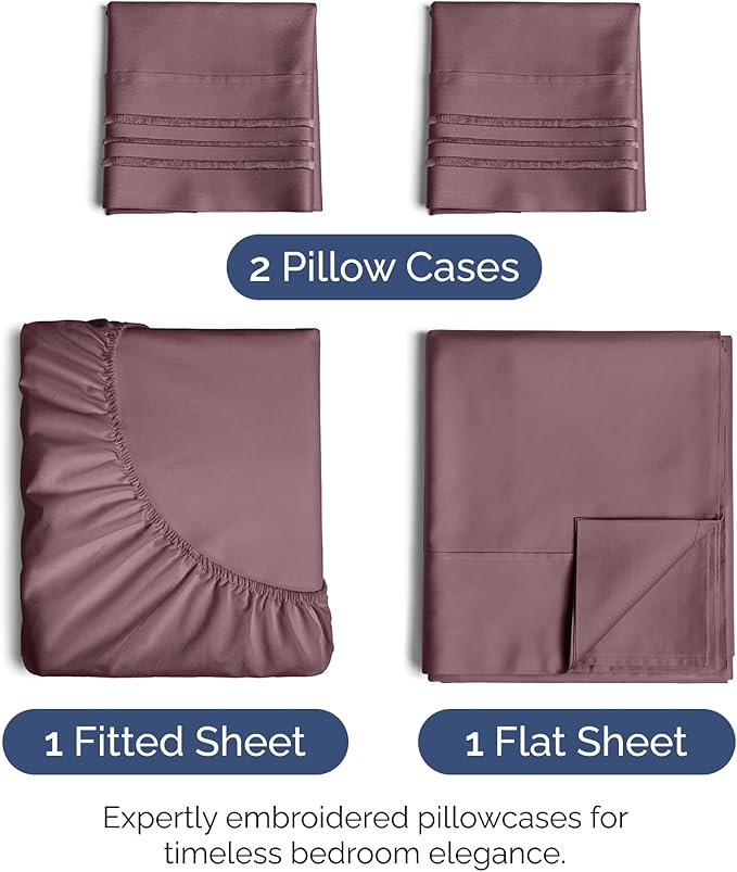 Cal King Size 4-Piece Sheet Set - Extra Soft, Breathable & Cooling - Hotel Luxury Durable Bed Sheets - Deep Pockets, Easy-Fit & Wrinkle-Free - Cool Plum Oeko-Tex