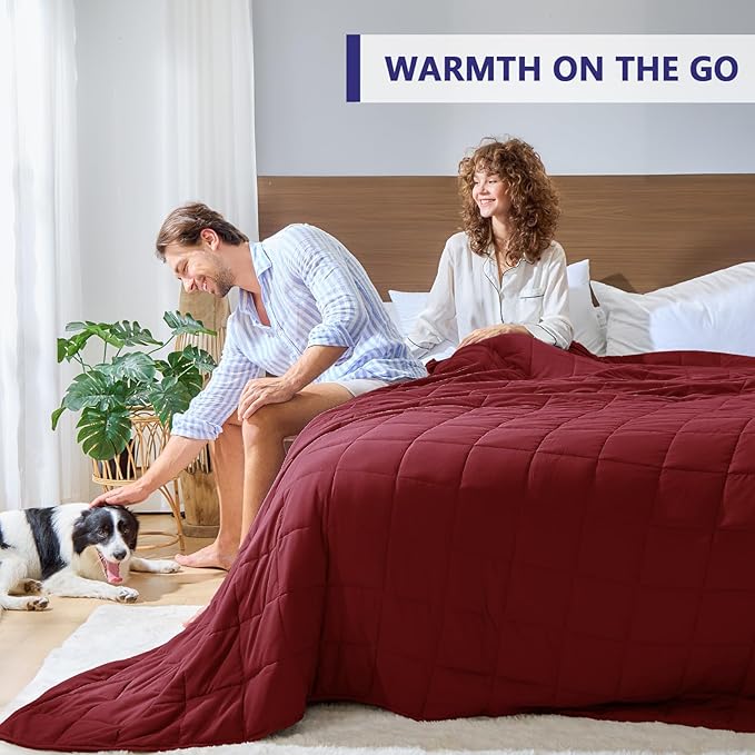 King Size Weighted Blanket for Adults (20 lbs, 80” x 87”, Red Grey) Cooling Heavy Blanket for Sleeping Perfect for 190-210 lbs, Breathable Blanket for Adults & Couple All Season, Machine Washable