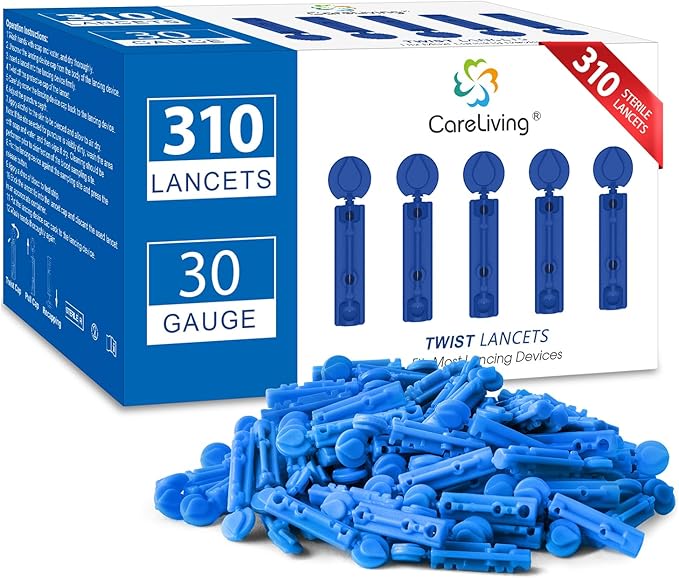 Lancets for Diabetes - 30 Gauge Diabetic Lancets for Blood and Glucose Testing - Fits Most Lancing Devices - 310 Count (Blue)