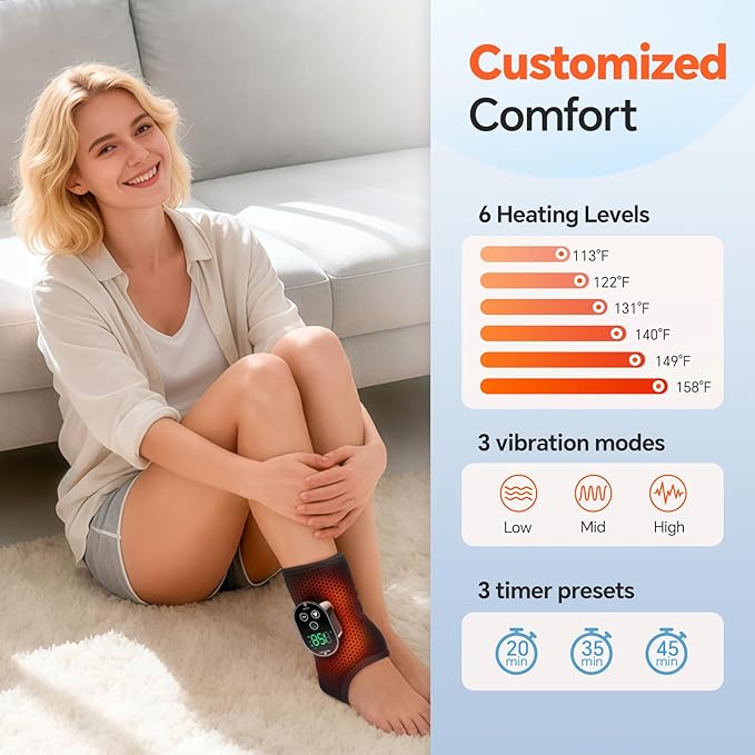 Cordless Foot Massager for Neuropathy, Foot and Ankle Massager for Pain Relief, 3000mAh Rechargeable Ankle Heating Pad with Massage for Circulation