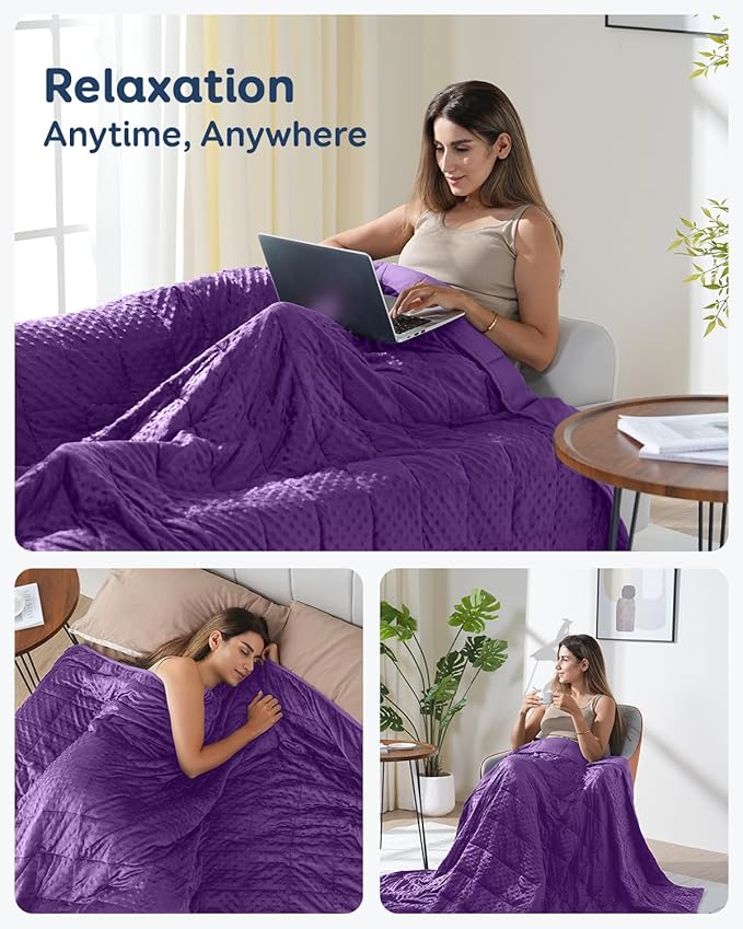 Kivik Minky Dot Weighted Blanket for Adults, 15 lbs Breathable Heavy Throw Blankets, Ultra Soft Cooling Weighted Comforter, Machine Washable, 60"x80" Queen, Purple
