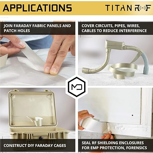 Mission Darkness TitanRF Faraday Tape // 1in W x 164ft L (2.54cm x 50m) High-Shielding Conductive Adhesive Tape Roll Used to Connect TitanRF Fabric Sheets or Seal RF Enclosures