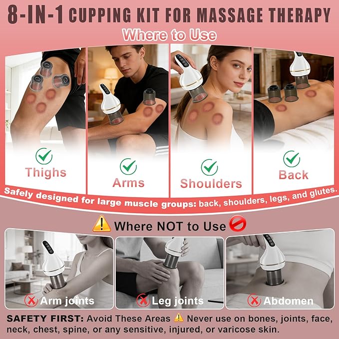 Upgrade 8-in-1 Cupping Kit for Massage Therapy【TOP.1 Germany Control System-100% Smart Massage】【Gua Sha +Red Light Therapy】【NO.1 Split Design】Cupping Set for Targeted Pain Relief,Knots (White)