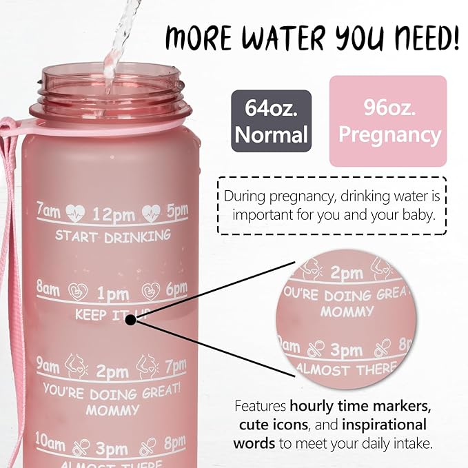 Pregnancy Water Bottle Tracker(Black), 1st Trimester Must Haves Gift for First Time Moms, with 2 Different Weekly Stickers, Early Essentials Gifts for Pregnant Women, Maternity, BPA Free