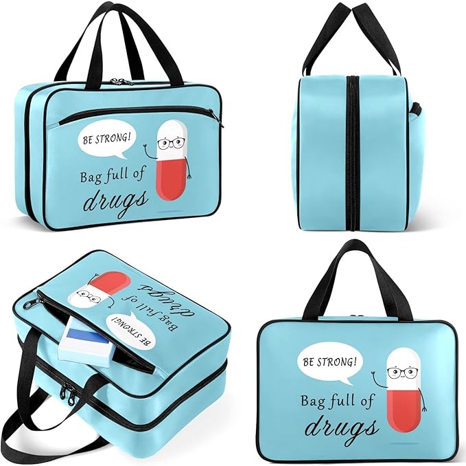 Naanle Pill Organizer Bag Travel Pill Bottle Medicine Organizer Home Storage Medication Bag for Vitamin Supplements, Cute Cartoon Pill Empty First Aid Bag for Car Camping, 1.0 Count
