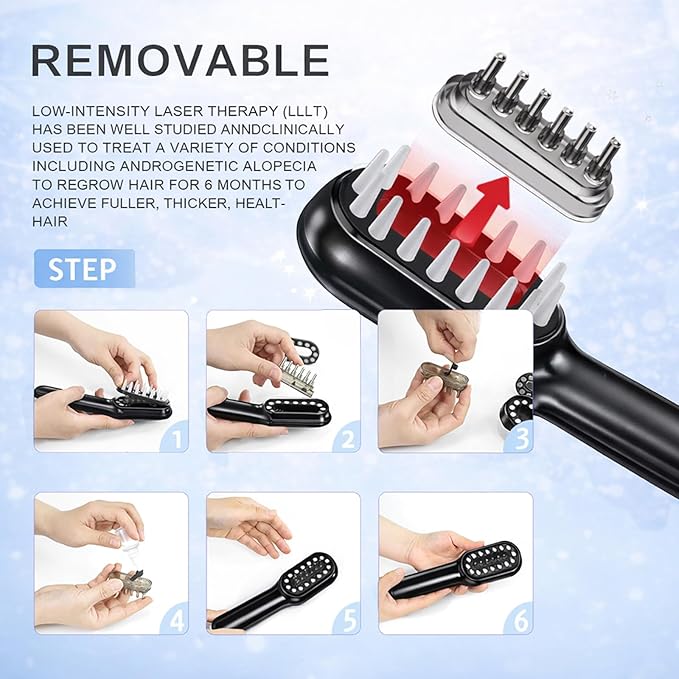 Obiredk ㅤLaser Hair Growth Comb - Lasers & LEDs for Hair Regrowth - FDA Cleared Rechargeable Scalp Massager for Men Women - Effective for Thinning Crown, Receding Hairline - Black