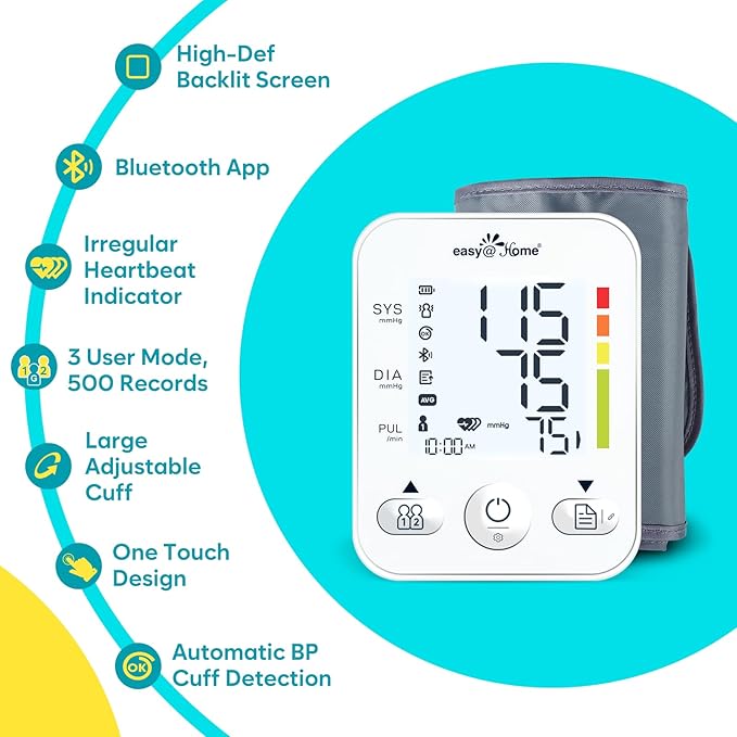 Easy@Home Blood Pressure Monitor: Easy@Home Bluetooth Smart Large Cuff BP Monitor | Digital Sphygmomanometer | iOS & Android APP | EBP08B