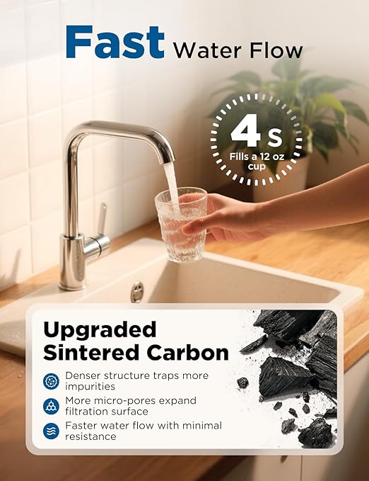NOVETE Under Sink Water Filter UWF0A‑PC, NSF/ANSI 42 & 372 Certified, Reduces 99.5% Chlorine, Lead, PFOA/PFOS, Bad Taste, Direct Connect to Kitchen Faucet, 30K Gallons, USA Tech, White